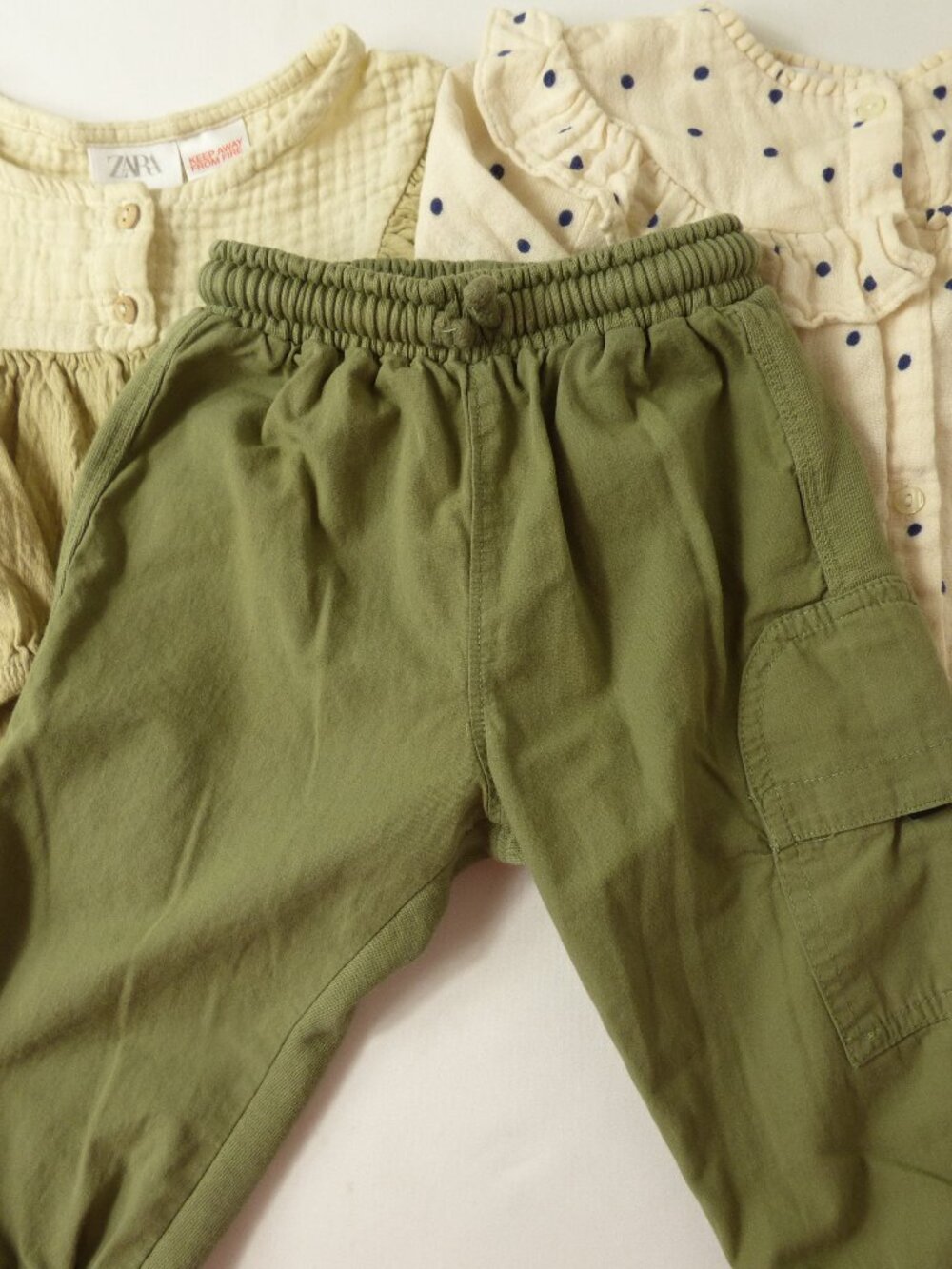 Zara Girls Green Cargo Pants and Two Tops Set, Size 9-12 Months